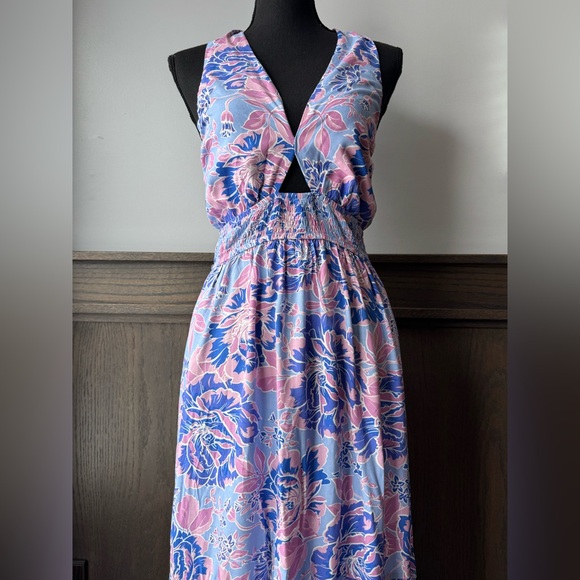 Zesica pink and blue floral halter tiered maxi dress NWT medium - Picture 10 of 10